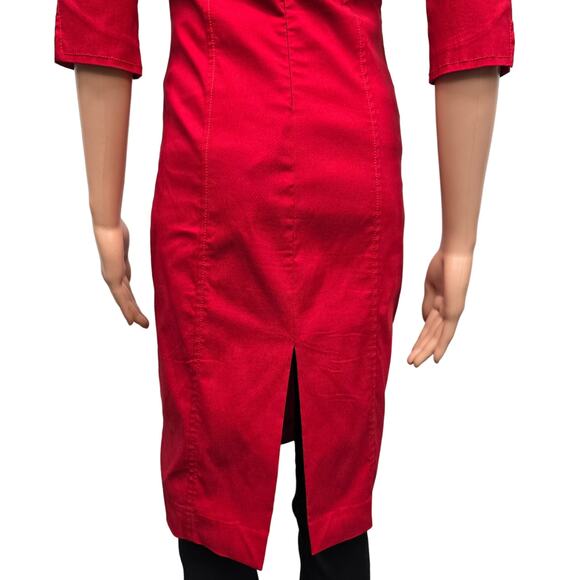 ZARA Red Dress Women M Empire Waist w Belt Buckle On Off Shoulder 3/4 Sleeve - Picture 9 of 13